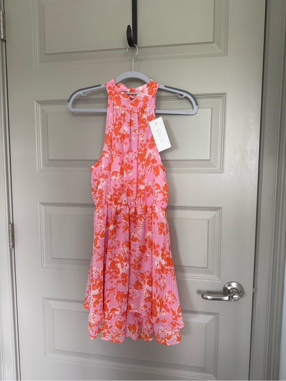 Sienna Sky Pink and Orange Floral Halter Dress